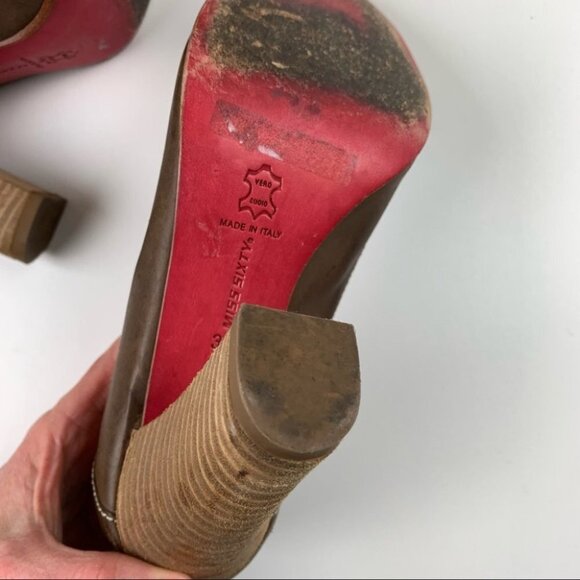 Miss Sixty Brown Leather Red with Red Stitching Chunky Heel size 38 - Picture 8 of 13